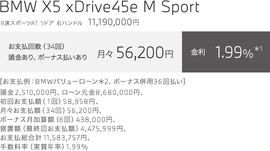 BMW X5 xDrive45e M Sport　お支払い例